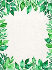 Obraz premium Watercolor green leaves background for wedding, birthday, card, invitation. Blank Space