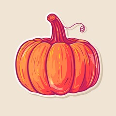 a pumpkin illustration style with normal colors sticker with magenta outline on a solid cream background without any shadow or gradient.