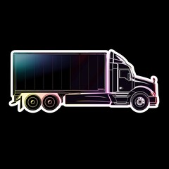 A refrigerated truck illustration designed as a sticker with lifelike colors and a white outline on a solid black background.