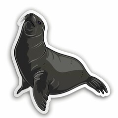 A seal illustration in normal colors as a sticker with a white outline on a polar white background without any shadow or gradient.