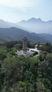 Aerial view of Pa Cien Pagoda with Ita thao pier background in Nantou