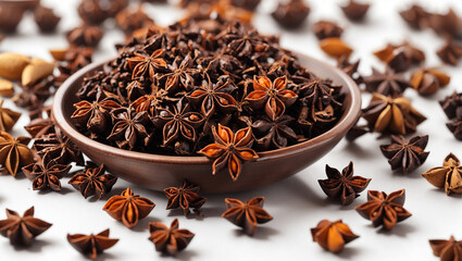 star anise in a bowl on a white background