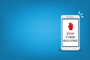 Stop Cyberbullying. Mobile phone with message to stop hurting the mind of others through social media.