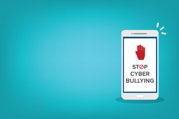 Stop Cyberbullying. Mobile phone with message to stop hurting the mind of others through social media.