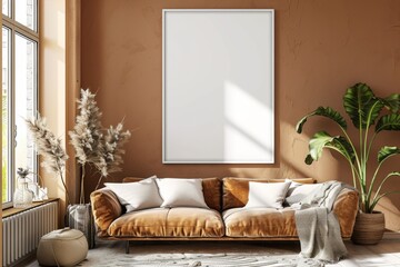 Poster Mockup in Brown Scandinavian Interior created with Generative AI