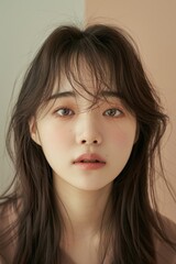 Naklejka premium Korean Girl with Air Bangs