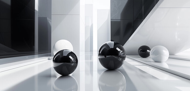 Minimalist black & white 3D shapes convey sleekness.