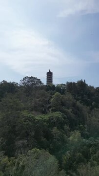 Aerial view of Pa Cien Pagoda with Ita thao pier background in Nantou