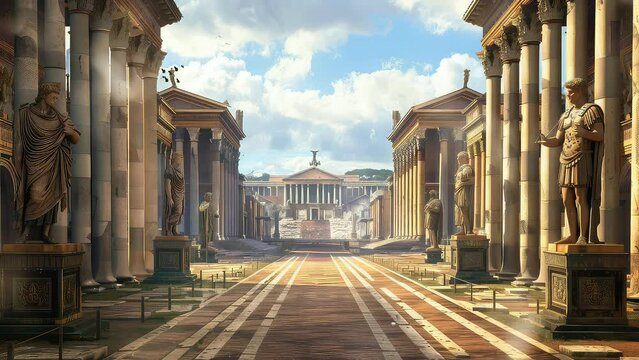 ancient roman city at daytime. animation seamless 4k video looping background. generated with ai	
