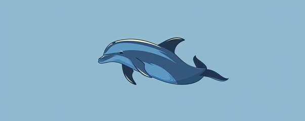 Fototapeta premium Dolphin jump against blue background. brushstroke style painting, evoking a sense of freedom and joy