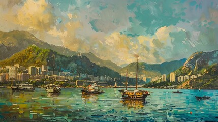 Obraz premium A landscape of Hong Kong's harbor
