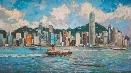 A landscape of Hong Kong's harbor