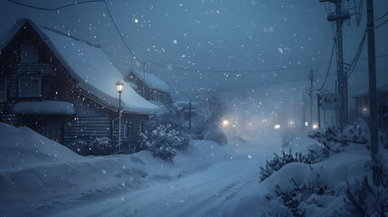 Fototapeta premium Blizzard Weather Heavy Snow Day World Covered by Snow Artistic Illustration Aspect 16:9 