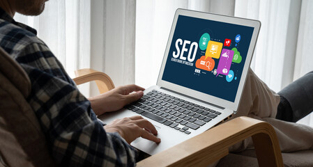 SEO search engine optimization for modish e-commerce and online retail business showing on computer...
