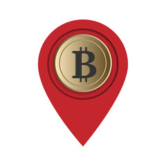 vector graphic of Location pin with bit coin image. Simple 3D outline design style. Suitable for bit coin map markers, location points, symbols and more. design template vector