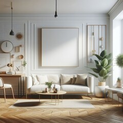 living room with a template mockup poster empty white and With Couch And Table image art photo attractive lively.