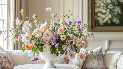 Fototapeta na wymiar Spring flowers in vintage vase, beautiful floral arrangement, home decor, wedding and florist design