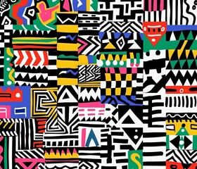 Obraz premium Linear graphic ethnic Mexican national pattern. Traditional Aztec Print. Day of the Dead, Cinco de Mayo, Latin American Heritage Month. Bright ethnic Latin American, Mexican background.