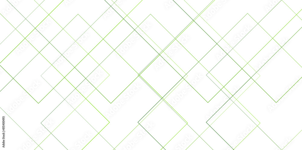Fototapete Abstract minimal geometric White and Green light design background. Thin linear square diamond shape and rectangle. Futuristic modern technology background.