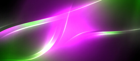 A vibrant display of colorfulness with hues of purple, violet, pink, magenta, and electric blue creating a stunning visual effect on a black background resembling a neon sky with lens flare