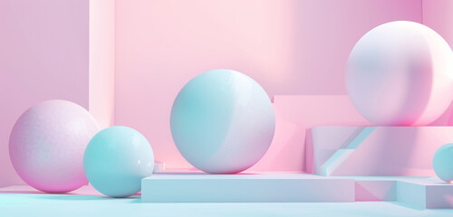 Dreamy pastel shapes in futuristic backdrop.