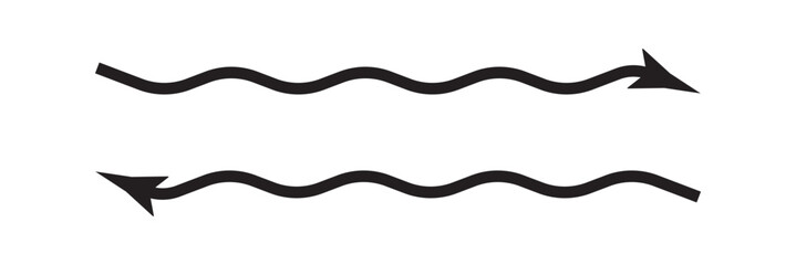 Wave Arrow. Down Wavy Curve Curvy Point Pointer Path Navigation Icon Black White Shape Vector Clipart Graphic Illustration Artwork on white background in eps 10.