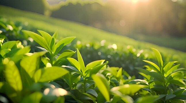 Tea leaves on the field with the sunray morning