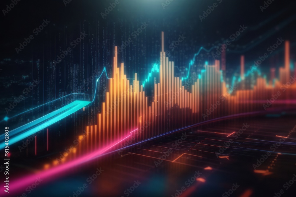 Poster arrow graph futuristic background with digital transition describing big data and economic growth