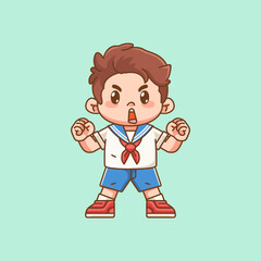 Cute boy wear sailor uniform cheers spirit kawaii chibi character mascot illustration outline style design
