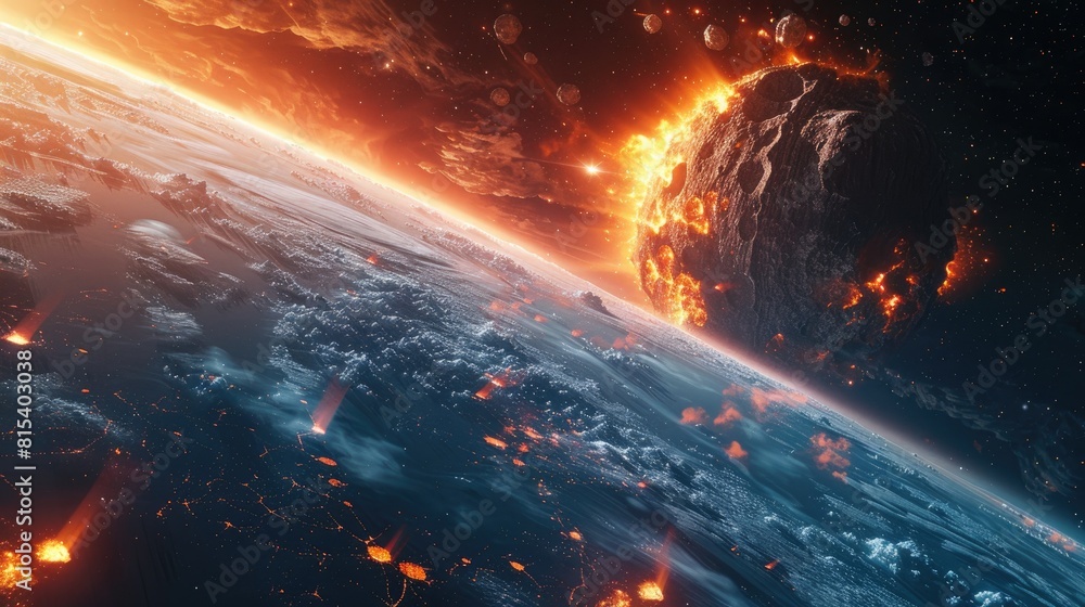 Poster in a mesmerizing sci fi setting picture a backdrop filled with burning and exploding stars a fiery h