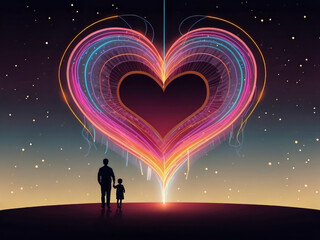 Obraz premium Happy Father's Day celebration background with neon heart design.