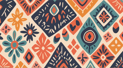 Obraz premium Colorful Floral and Geometric Pattern Designs in Modern Ethnic Seamless Vector Art.