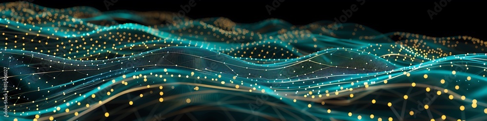 Wall mural an abstract depiction of data connections where each dot represents a node in vibrant teal