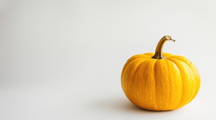 A yellow pumpkin against a white backdrop