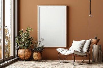 Poster Mockup in Brown Scandinavian Interior created with Generative AI