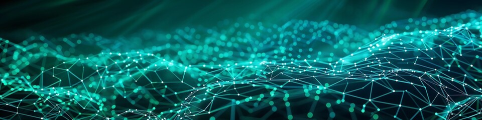 An abstract pattern of digital connections in shades of turquoise and teal