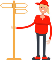 Girl Character and Signpost
