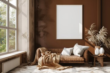 Poster Mockup in Brown Scandinavian Interior created with Generative AI