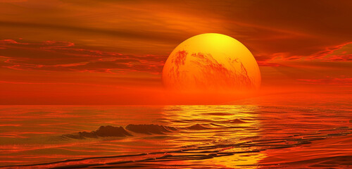 Dynamic sunset orange abstract morphing, broad digital art.