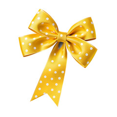 Vibrant dotted yellow bow isolated on a transparent background. Perfect for design projects, crafting, and digital art. Bright and cheerful accessory image.