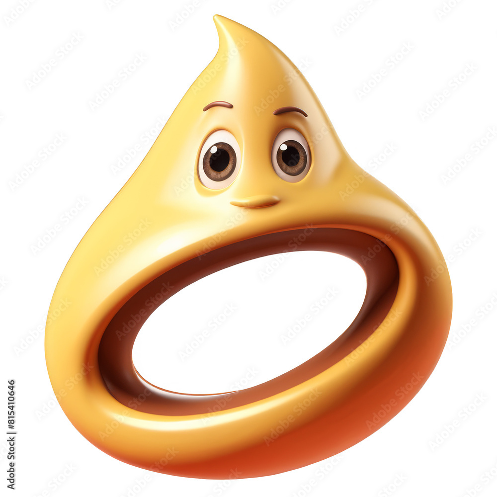 Poster 3d rendering of a surprised cartoon yellow blob. transparent background. ai.