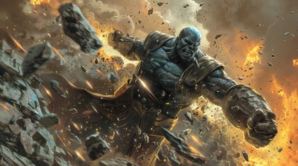 Superhero and his enemy fight in space.