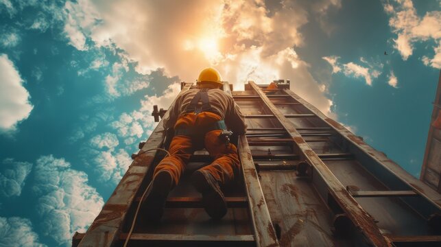 A welder working high up on the steel girders of a skyscraper.