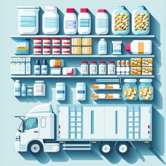 A white truck is filled with various types of medicine and supplements