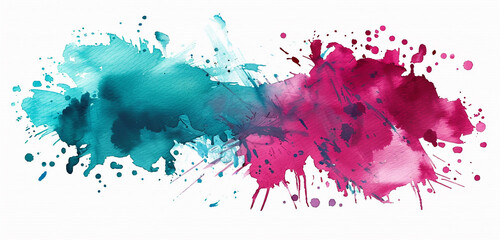 Bold teal and intense magenta blots on white.