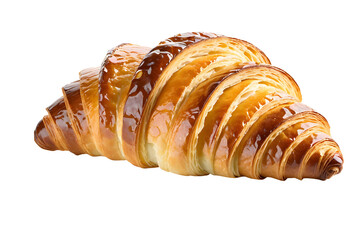 Freshly baked croissant isolated on a transparent background, perfect for food blogs, bakery menus, and culinary marketing materials. 