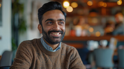Young indian man giving happy expression