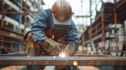 A welder fixing structural supports in a historical building restoration project.