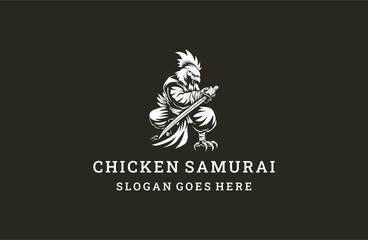 Chicken samurai logo template vector illustration design