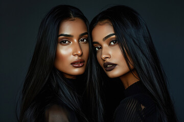 two woman with long and black hair